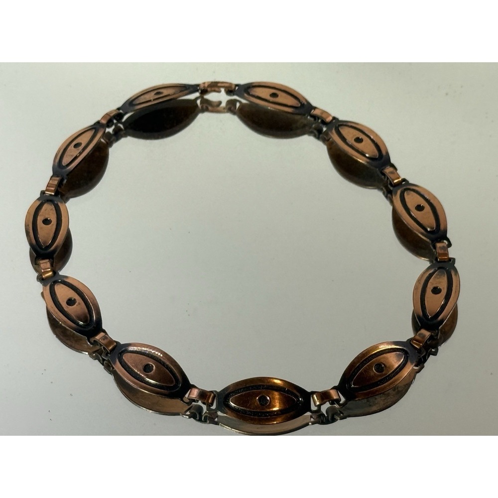 Vintage MCM Brutalist Copper Link Choker Necklace Mid Century Modern 15"